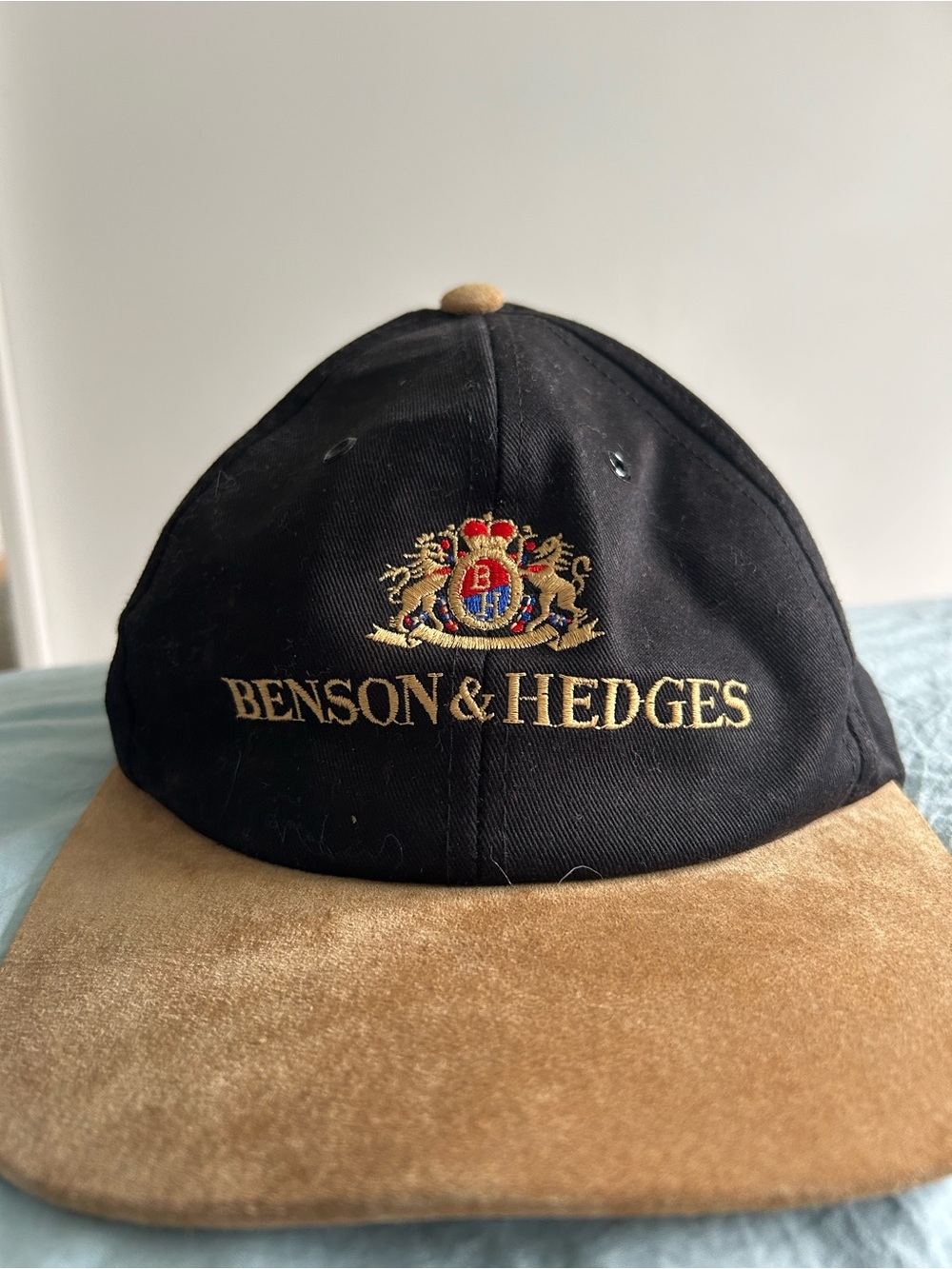 Benson & Hedges Black and Tan Leather Snap Back